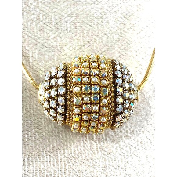 Vintage Aurora Borealis Egg Necklace on Gold-Tone Chain - Picture 1 of 8